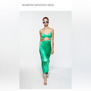 NWT ZARA Asymmetric Green Cut out dress